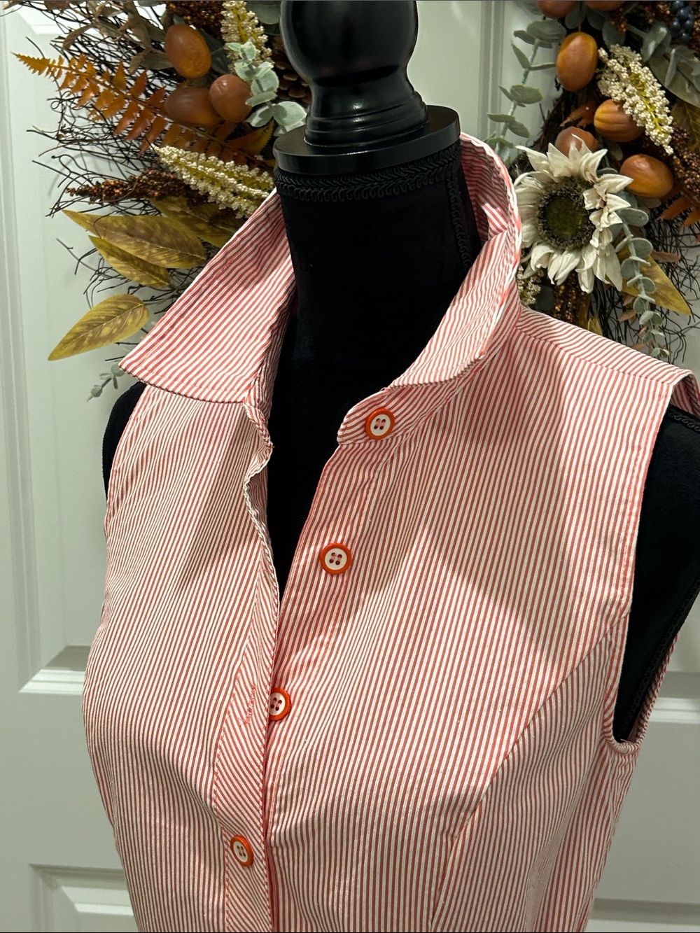 Grace Sleeveless Orange & White Striped Midi Shirt Dress with a Tie Waist Size 4